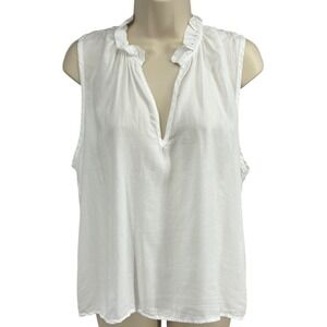 Cloth & Stone Anthropologie White Tencel Split Neck Ruffle Blouse M